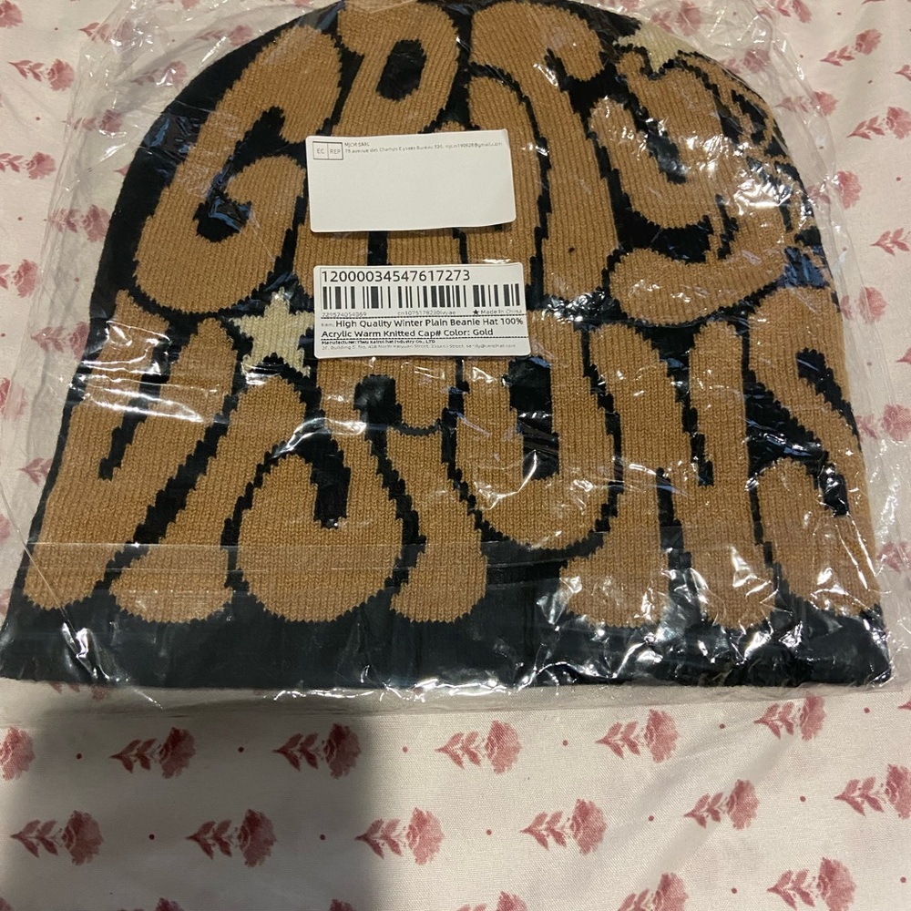 Black and Gold Graphic Beanie